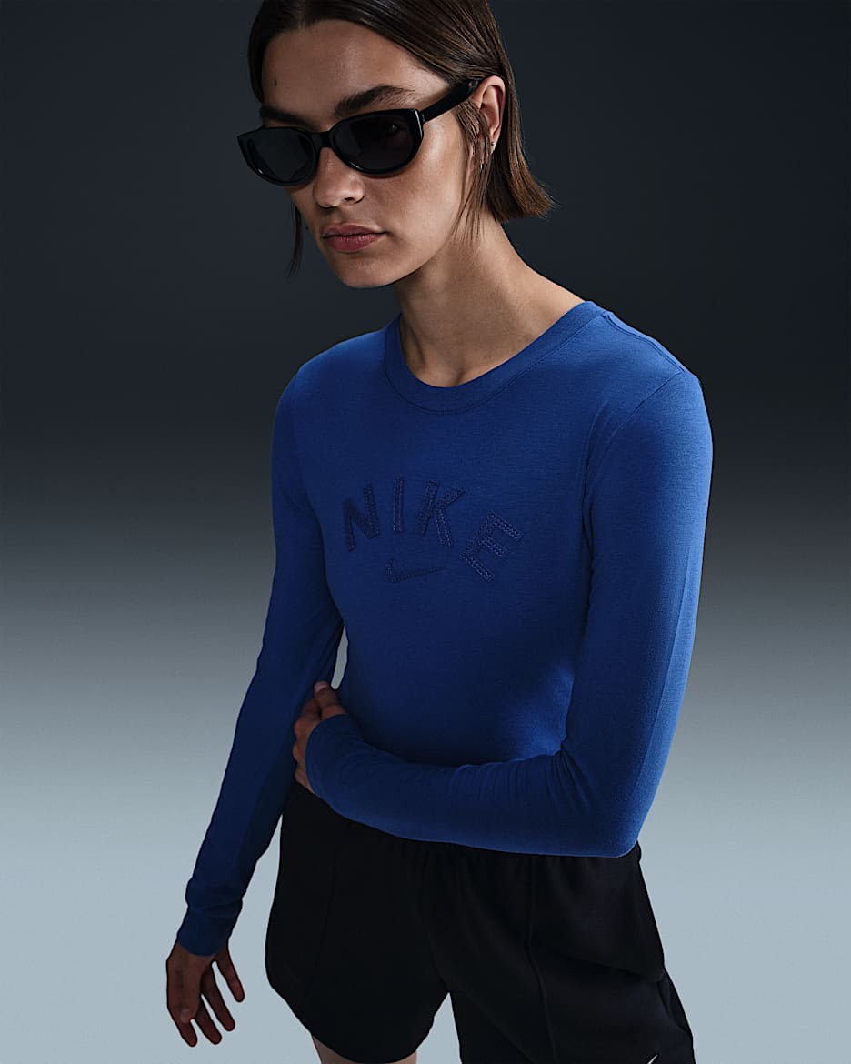 新作【NIKE】 Sportswear Chill Knit Womens Crop Tee Nike Sportswear Chill Knit Women's Slim Long-Sleeve Cropped